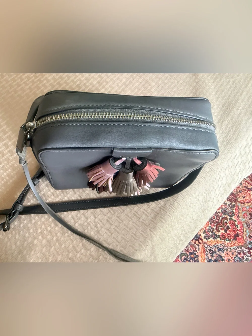 Rebecca Minkoff Gray Leather Crossbody with Tassels, Excellent Condition